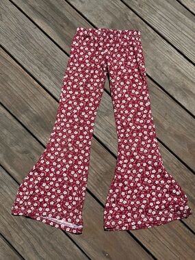 Kids Floral Print Casual Bottoms - Burgundy